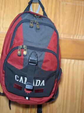 Roots Canada Sporting Goods Backpack Red Grey Black Nylon